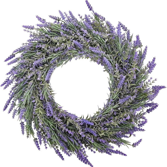 DDHS 18" Lavender Wreath for Front Door – Artificial Summer Wreath for Indoor & Outdoor All Seasons (Purple)