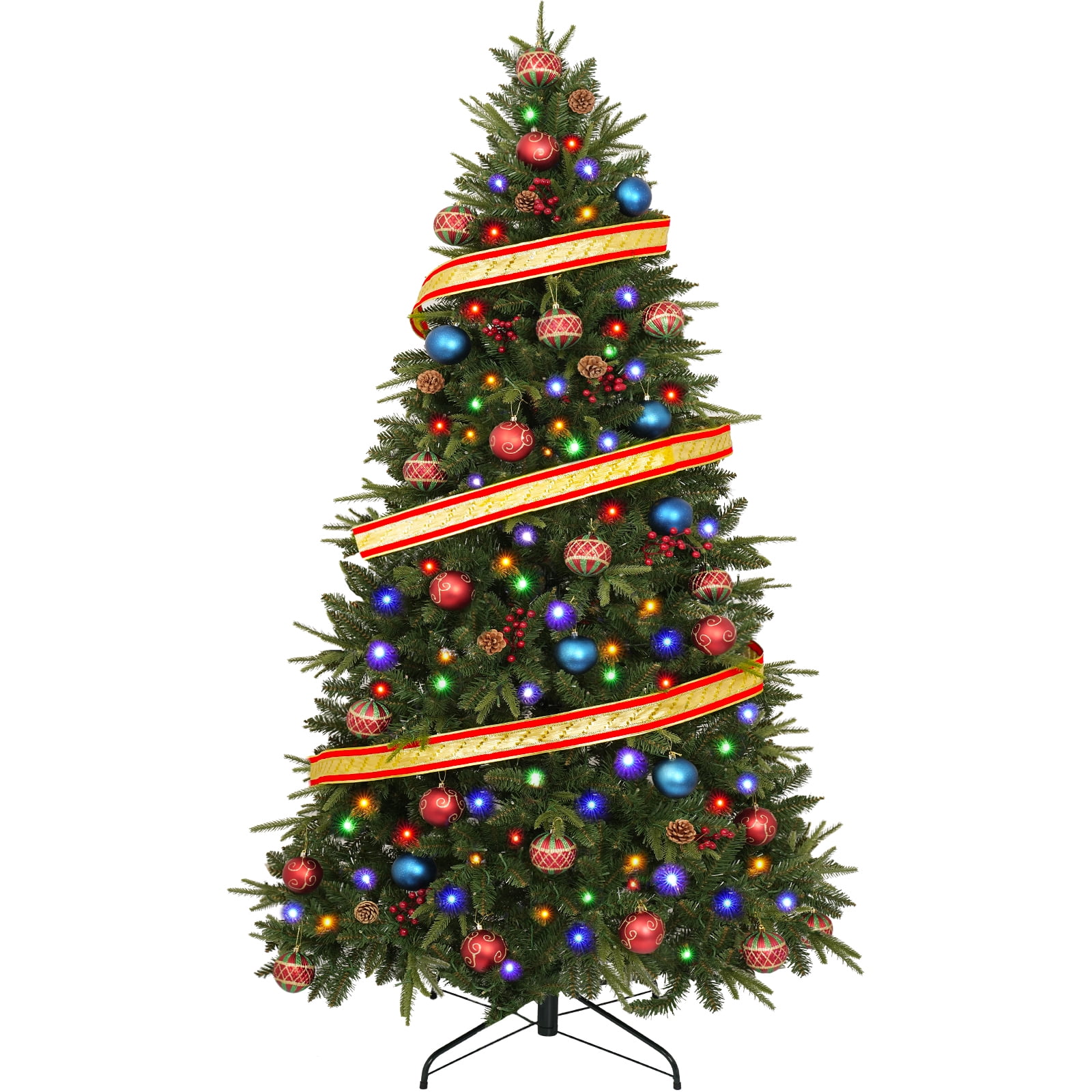 DDHS Prelit Christmas Tree 7.5 ft, Pre Decorated Christmas Tree with 550 Lights 72 Ornaments 8m