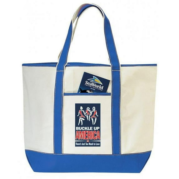 DDI 1902349 Deluxe Canvas Tote Bag - Natural W/Royal (22" W x 16" H x 6" D) Case of 24