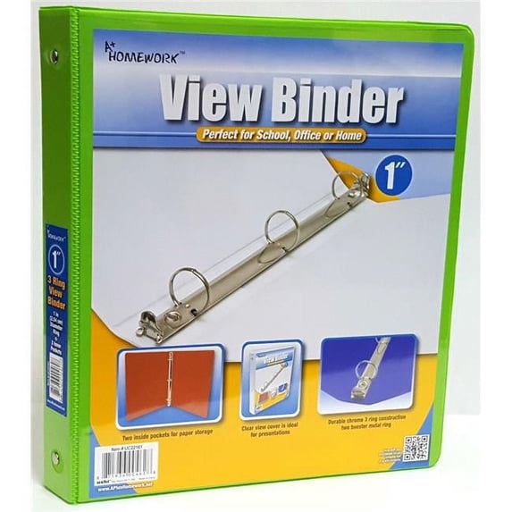 DDI 1988909 A+ Homework 1" 3-Ring Binder - Lime Green View Cover 2 Pocket Case of 12