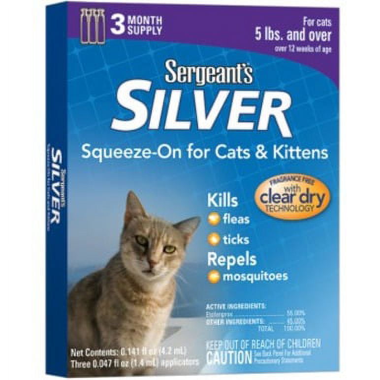 DDI 1989448 Sergeant's(R) Silver Flea & Tick SqueezeOn Cat/Kitten 5Lb