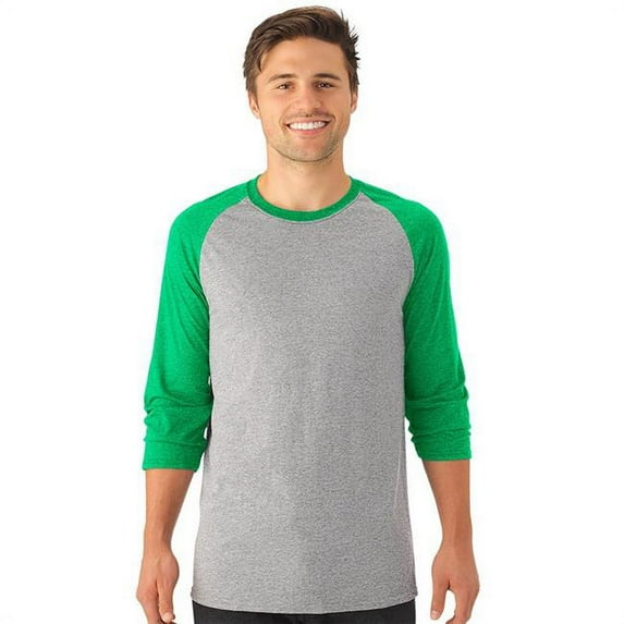 DDI 2326674 Jerzees Tri-blend Baseball Raglan - Oxford Irish Green Heather Small Case of 12