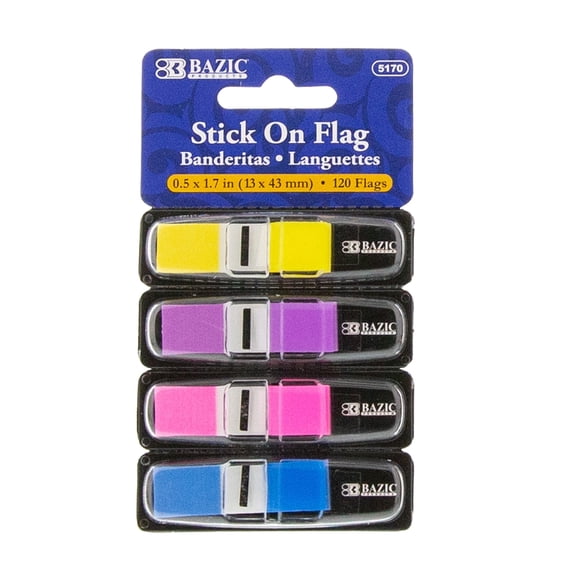 Bazic Stick On Flag 1/2" Neon Astd 4pc