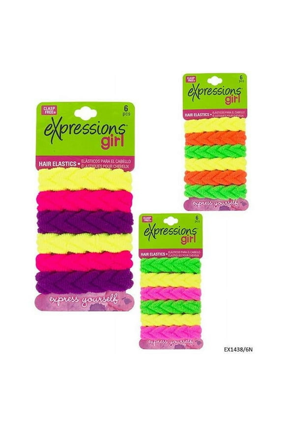 DDI 2334329 Neon Clasp Free Faux Braid Elastics - 6 Piece - Assorted Case of 48