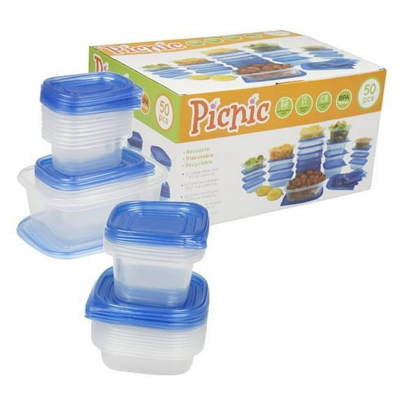 DDI 2335241 Clear Container Set with Lids - Blue, 50 Piece - Case of 12