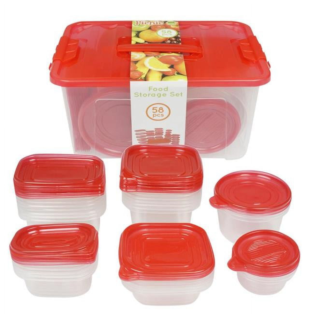 DDI 2335242 Clear Plastic Food Container Set with Lids - Red,