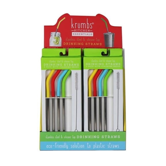 DDI 2336469 4 Pack Stainless Steel Straws with Silicone Tips - Assorted Case of 24