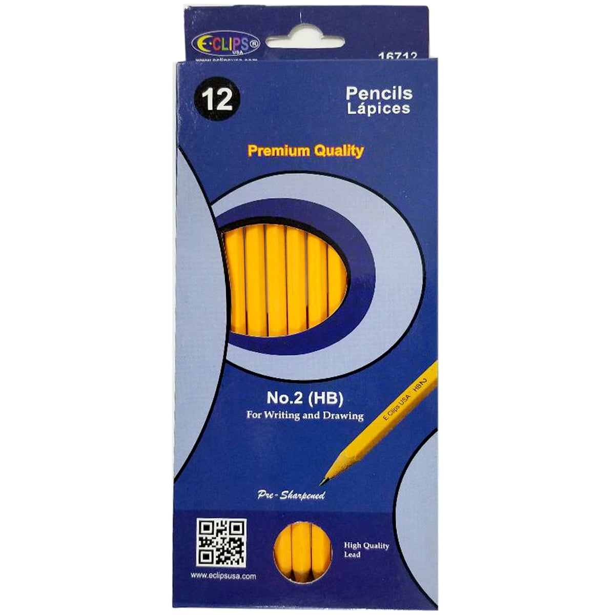 E-Clips #2 HB Pencils - 12 Count  Yellow  Pre-sharpened