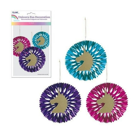 DDI 2340332 12" Unicorn Fan Decoration with Glitter Icon - Aqua/Fuchsia/Purple Case of 36