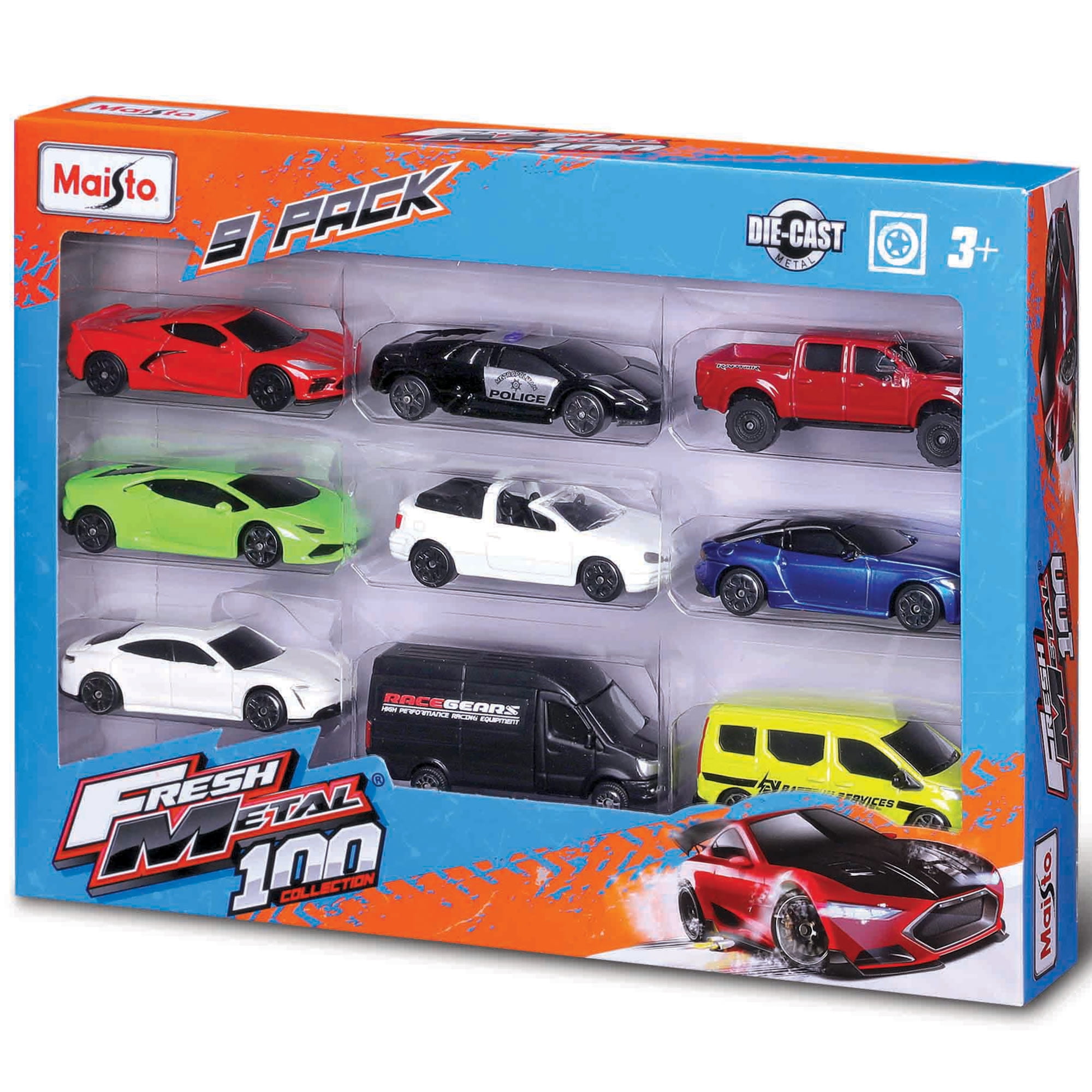 Maisto 1/24 ミニカー 3台セット Maisto: Fresh Metal 100 Collection - 9 Piece Set, Assorted Diecast