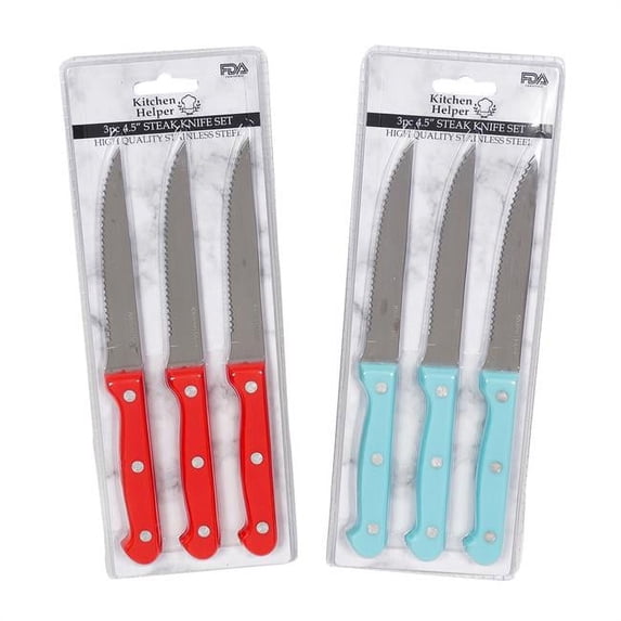 DDI 2349869 Steak Knife Set - Turquoise & Red - Case of 24 - 3 Piece
