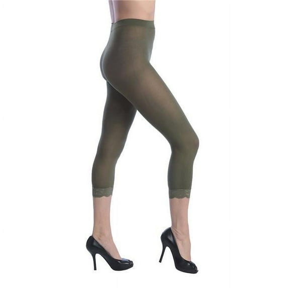 DDI 2372599 Women Opaque Footless Capri Lace Tights, Olive - Queen Size - Case of 120