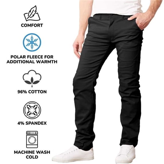 DDI 2374602 Men Fleece-Lined Stretch Chino Pants, Black - Size 30-40 - Pack of 24