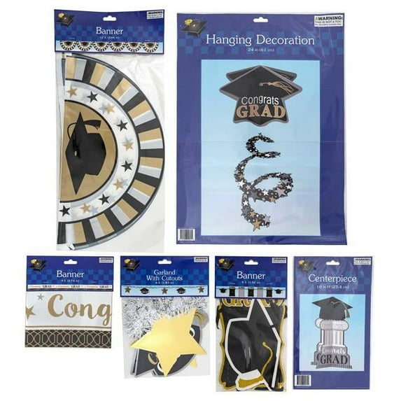 DDI  Graduation Party Decorations - Black, Gold & Silver - Assorted Size - Case of 48