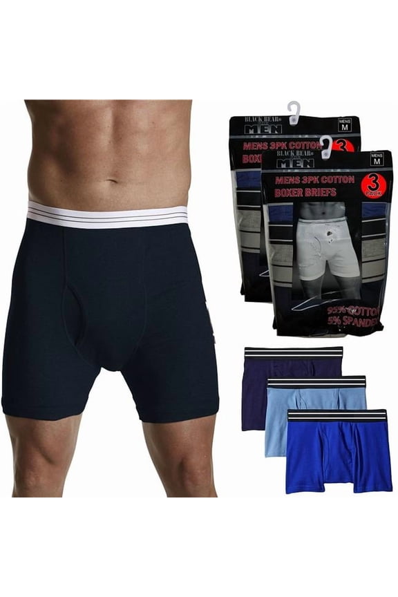 2347112 Mens Cotton Boxer Briefs - Blue Mix, Medium, Pack of 3 - Case of 24