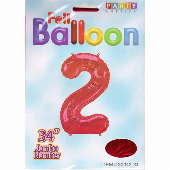 DDI 2354731 Mylar Number 2 Balloons - Red, 34 in. - Case of 48