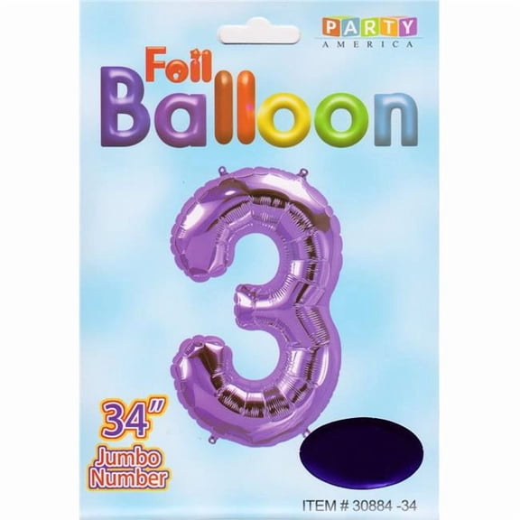 DDI 2354692 Mylar Number 3 Balloons - Purple, 34 in. - Case of 48