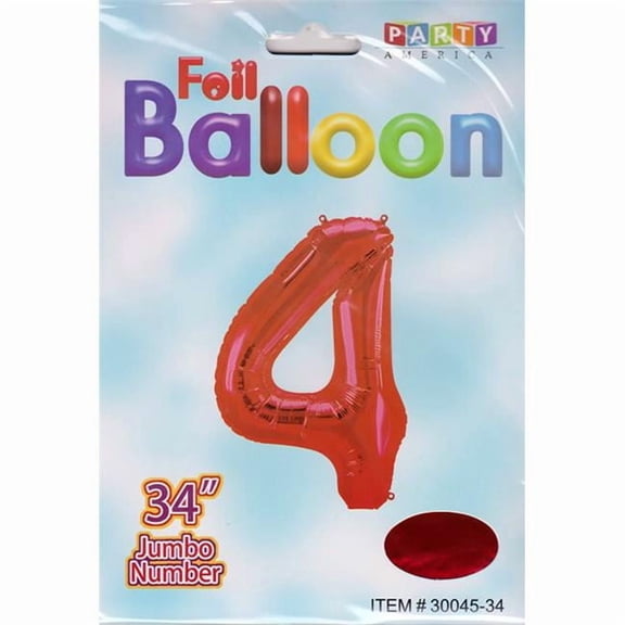 DDI 2354733 Mylar Number 4 Balloons - Red, 34 in. - Case of 48