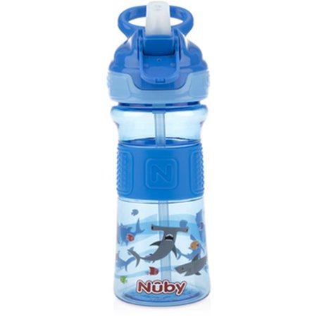 DDI Nuby Push Button Flip-it Soft Spout on the Go Cups - Blue Sharks 12 oz Case of 12