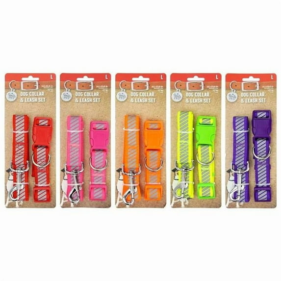 DDI 2384710 Reflective Nylon Leash & Collar Sets - Large, Assorted Color - Case of 96