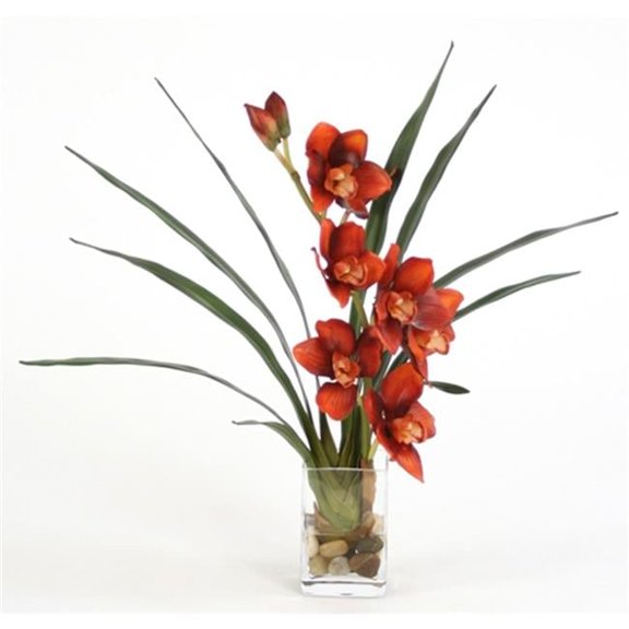 DDI  Waterlook Silk Rust Orchid with Fishtail Palm in a Small Vase