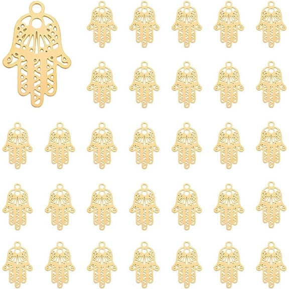 DDICOSMETIC 60Pcs Filigree Hand Charms Golden Ftima Hand Charms Good Luck Pendants Stainless Steel Jewish Hamsa Pendants Hollow Hamsa Hands Charm for Jewelry Crafts Making Hole: 1mm for DIY
