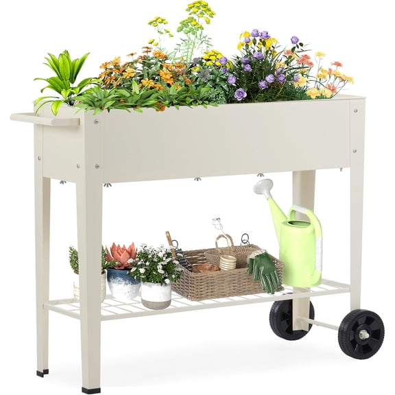 DDK Outdoor Heavy Duty Metal Raised Garden Bed with Legs (Milk White)