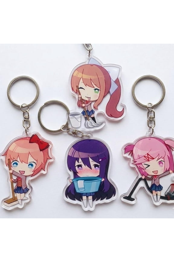 DDLC Cleang Chibi Acrylic Keychain, Monika Natsuki Sayori Yuri Maid Keyrg, Doki Doki Literature Club Anime Figure Charm, Fan Otaku Gift, RANDOM 1 PACK