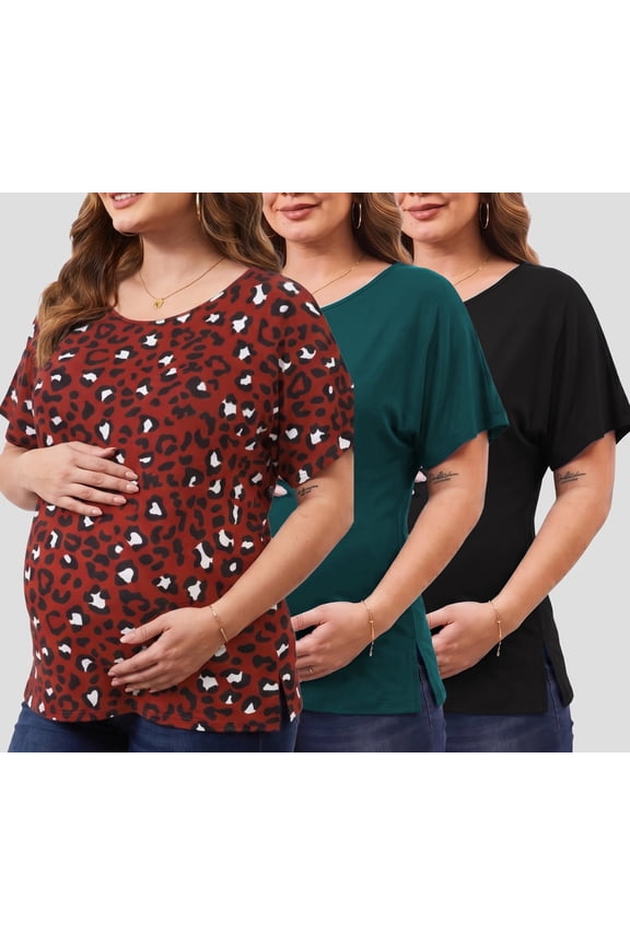 Women's Plus Size Maternity Tops Clothes Short Sleeve Pregnancy T Shirts Casual Loose Summer Pregnancy Clothes 1X-5X 3 Pack