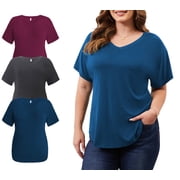 DDLUYY 3 Pack Women s Plus Size Tops Tunic Short Sleeve V Neck Shirts Casual Soft Blouse 1X-5X