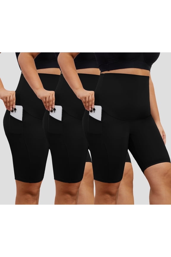 Women's Plus Size Butterluxe Tummy Control High Waist Yoga Shorts Workout Athletic Biker Shorts with Pockets 3-Pack