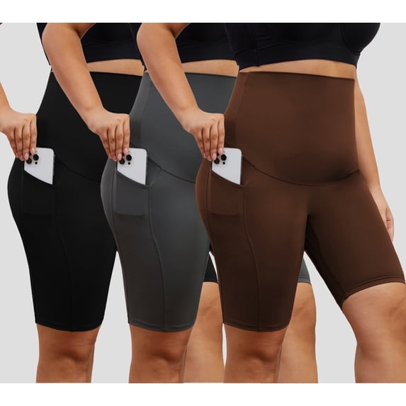 DDLUYY Women's Plus Size Butterluxe Tummy Control High Waist Yoga Shorts Workout Athletic Biker Shorts with Pockets 3-Pack