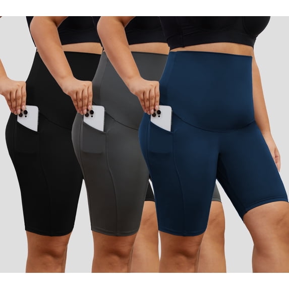 DDLUYY Women's Plus Size Butterluxe Tummy Control High Waist Yoga Shorts Workout Athletic Biker Shorts with Pockets 3-Pack