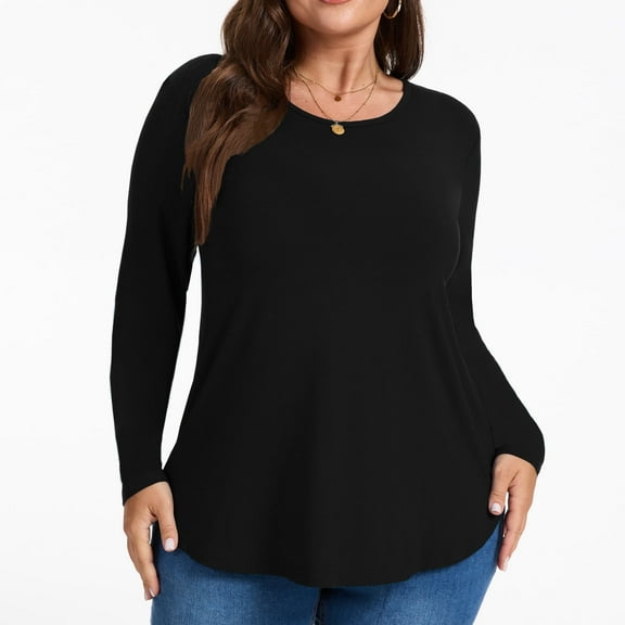 DDLUYY Women's Plus Size Tops Crew neck Long Sleeve Shirts Loose Tunic Tops Fall Shirts