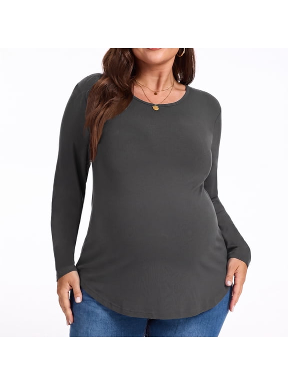 Women's Plus Size Maternity Tops Crew Neck Long Sleeve Pregnancy Shirts Loose Tunic Tops Fall Shirts Pregnancy Clothes