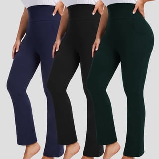 DDLUYY Womens Plus Size Flare Legging High Waist Yoga Pants Workout Active Wear Stretch Bootcut Pants with Pocket 3-Pack