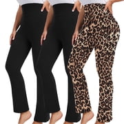 DDLUYY Womens Plus Size Flare Legging High Waist Yoga Pants Workout Active Wear Stretch Bootcut Pants with Pocket 3-Pack