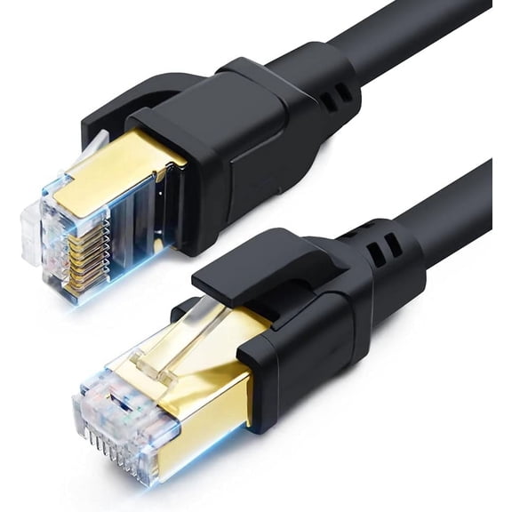 DDMALL CAT8 Ethernet Cable 50ft, High Speed 40Gbps 2000MHz 26AWG CAT8 Cable SFTP LAN Internet Cable with Gold Plated RJ45 Connector for Router, Modem, Gaming, Xbox, PC (50ft/15m, Black)