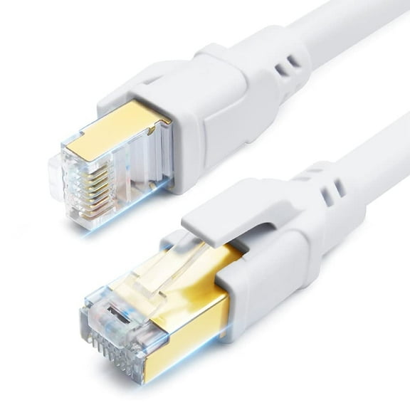 DDMALL CAT8 Ethernet Cable 50ft, High Speed 40Gbps 2000MHz 26AWG CAT8 Cable SFTP LAN Internet Cable with Gold Plated RJ45 Connector for Router, Modem, Gaming, Xbox, PC (50ft/15m, White)