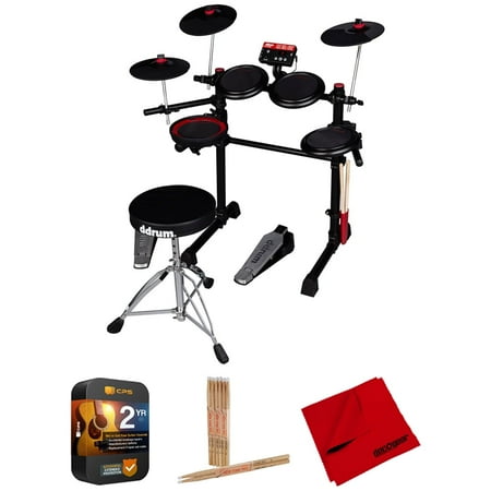 DDRUM DD EFLEX Complete Electronic Drum Set with Mesh Drum Heads, Black/Red Bundle with Nylon Drumsticks (6-Pack), Microfiber Cleaning Cloth and 2 YR CPS Enhanced Protection Pack