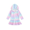 thumbnail image 1 of DDSBABAY 1-7T  Kids Girls Swimsuit Cover up Rainbow Print Zipper Long Sleeves Hoodie Dress Rash Guards for Toddler Bathing Suit, 1 of 9