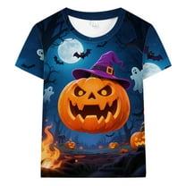 DDSOL Boy Halloween Tee Shirt Pumpkin Graphics Short Sleeve Tops Blue Size 6