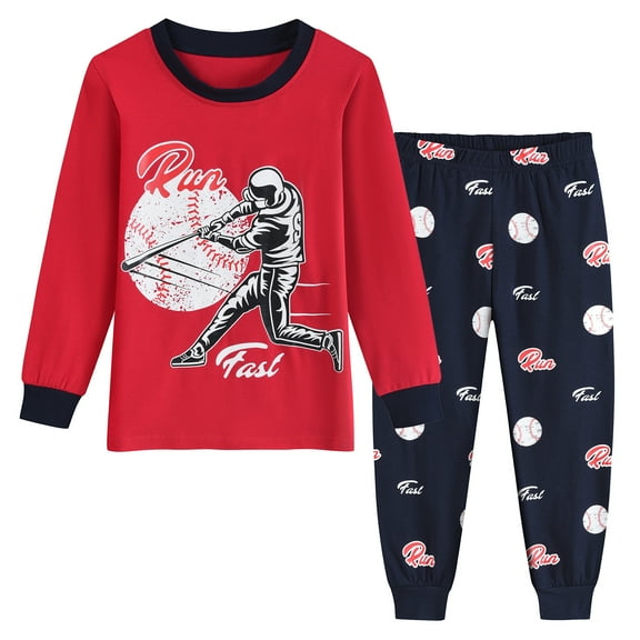 DDSOL Boy Pajamas Long Sleeves Baseball Pjs Cotton Sleepwear 2-Piece Red Size 6