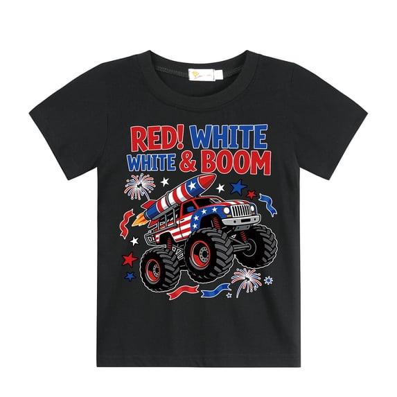 DDSOL Boys 4th of July Graphic Tees Patriotic T-Shirts Cotton Tops Black Size 6