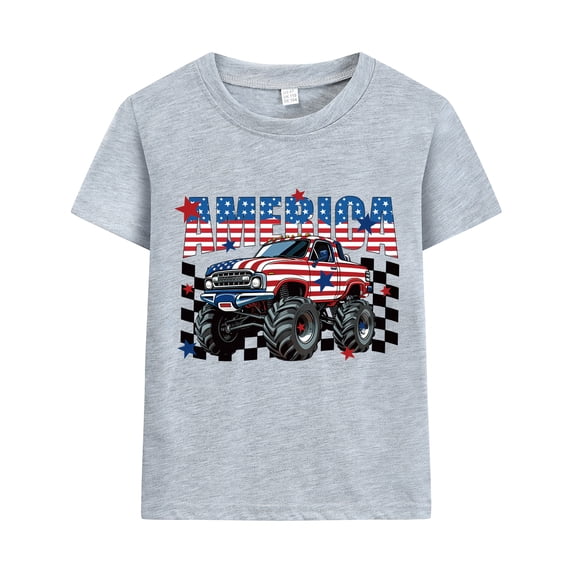 DDSOL Boys 4th of July T-Shirts Truck Graphic Tees Cotton Tops Black Size 10