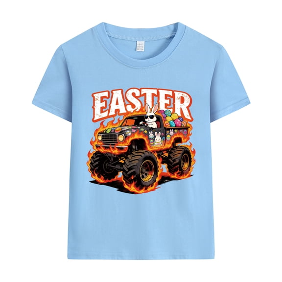 DDSOL Boys Easter Day Shirt Truck Short Sleeves Cotton Tee Blue Size 7