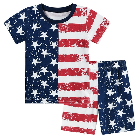 DDSOL Boys Pajamas American Flag Graphic Short Sleeves Pjs 2-Pieces Sleepwear Sets 2-7T