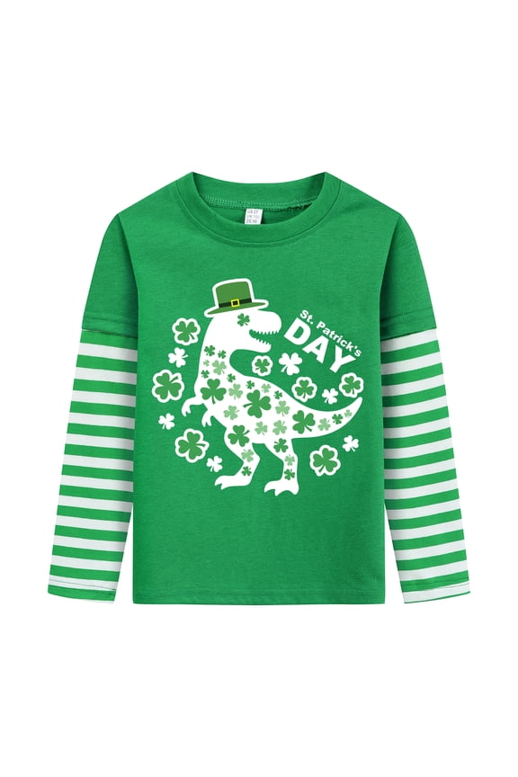 Boys T-Shirts St.Patrick's Day Dinosaur Graphic Cotton Tops Green Size 7