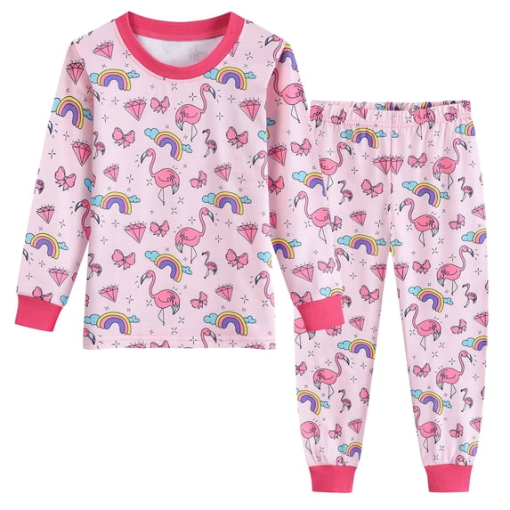 DDSOL Girl Pajamas Flamingo Print 2-Piece Long Sleeves Sleepwear Pink Size 6
