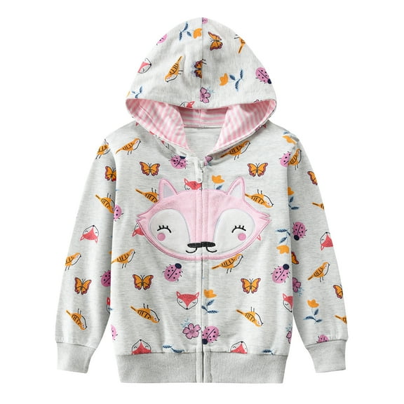 DDSOL Girls Zip-Up Hoodie Fox Graphic Lightweight Jacket 7T
